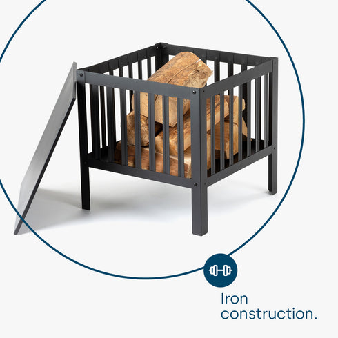 Square Iron Fire Basket with Grill - Black