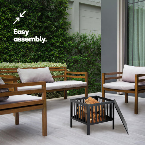 Square Iron Fire Basket with Grill - Black