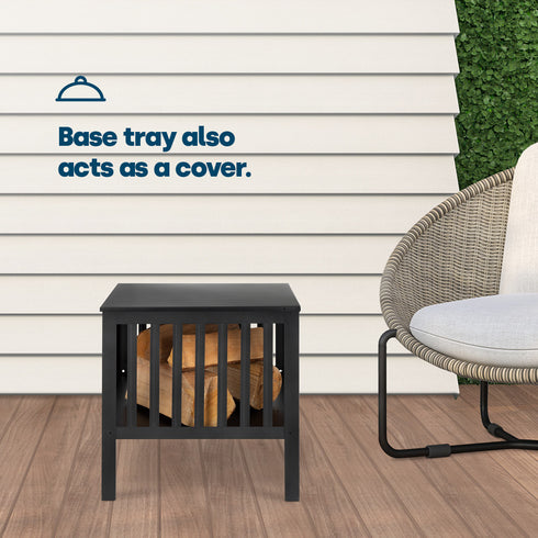 Square Iron Fire Basket with Grill - Black