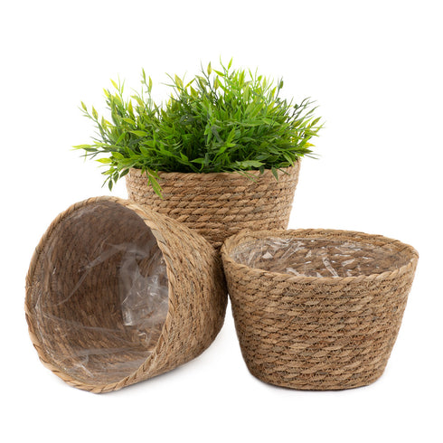 22cm Large Seagrass Plant Pots Set of 3
