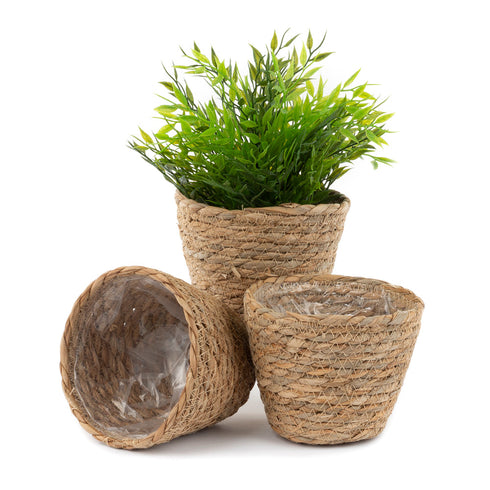 18cm Medium Seagrass Plant Pots Set of 3