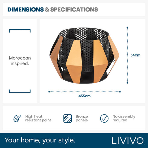 Sunburst Iron Fire Pit with BBQ grill - Black / Bronze