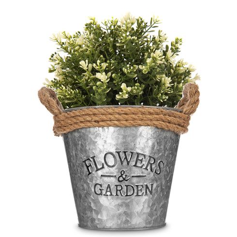 Round Zinc Plant Pot 16cm with Hessian Handle