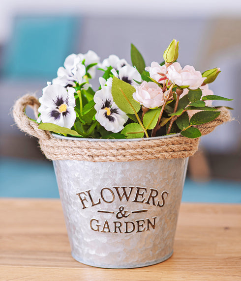 Round Zinc Plant Pot 16cm with Hessian Handle