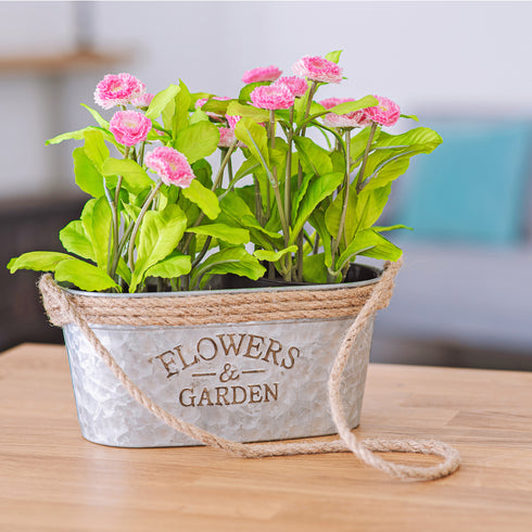 Zinc Hanging Plant Pot with Hessian Rope