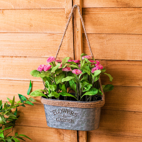 Zinc Hanging Plant Pot with Hessian Rope