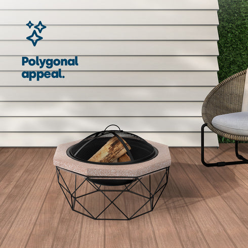 Stone Effect Fire Pit with BBQ Grill