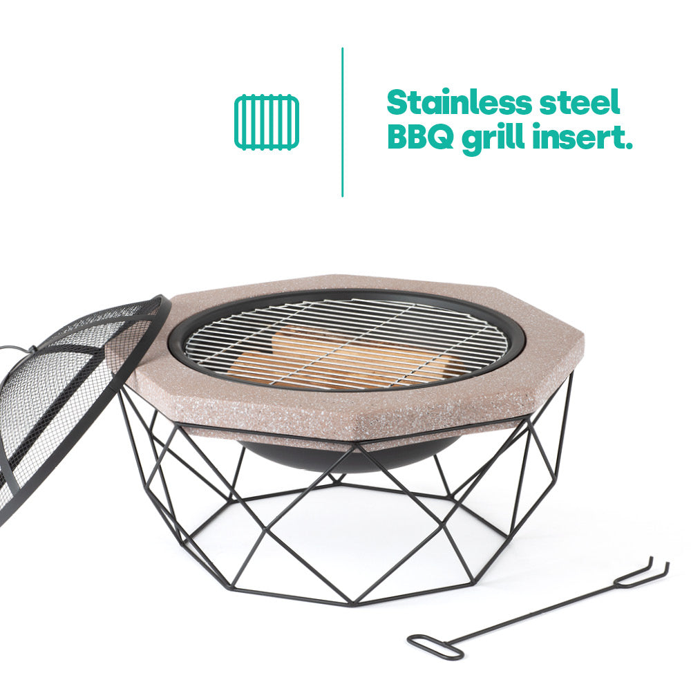 Livivo Stone Effect Fire Pit with BBQ Grill Free Delivery