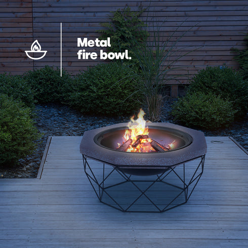 Stone Effect Fire Pit with BBQ Grill