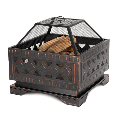 Lattice Bronze Fire Pit with BBQ Grill