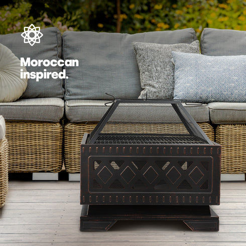 Lattice Bronze Fire Pit with BBQ Grill