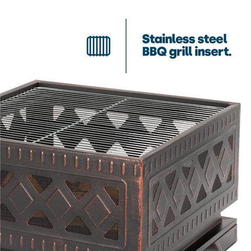 Lattice Bronze Fire Pit with BBQ Grill