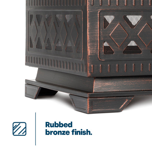 Lattice Bronze Fire Pit with BBQ Grill