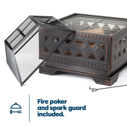 Lattice Bronze Fire Pit with BBQ Grill