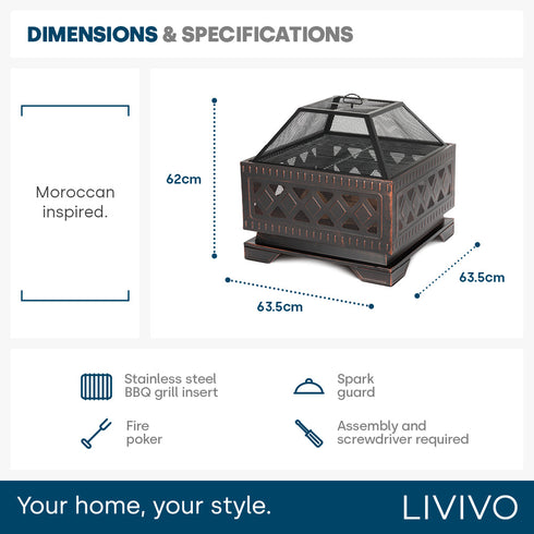 Lattice Bronze Fire Pit with BBQ Grill