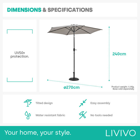 Tilting Parasol with Crank Lever - Grey