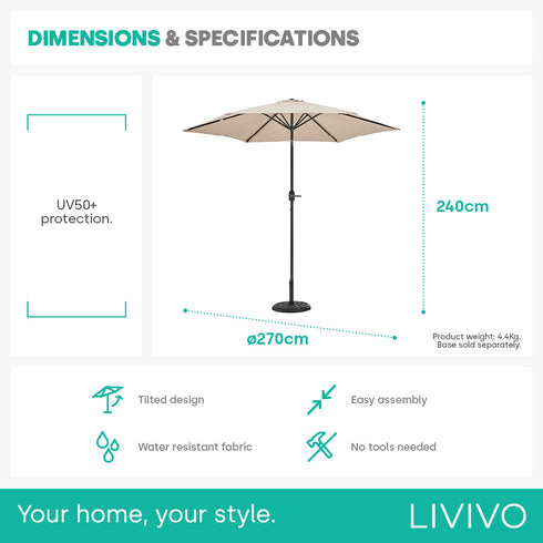 Tilting Parasol with Crank Lever - Beige