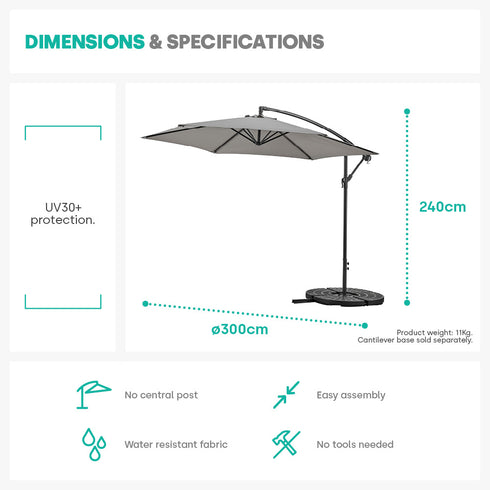 Cantilever Overhanging Parasol - Grey