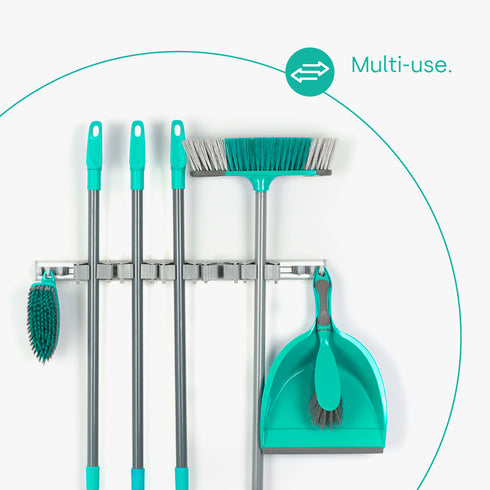 Wall Mounted Mop & Broom Holder - Grey