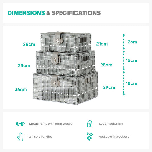 Hamper Baskets Set of 3 - Grey