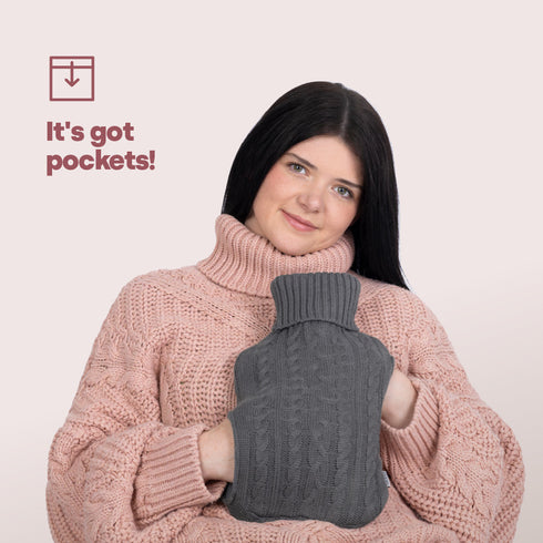 Handwarmer Hot Water Bottle - Grey Knit