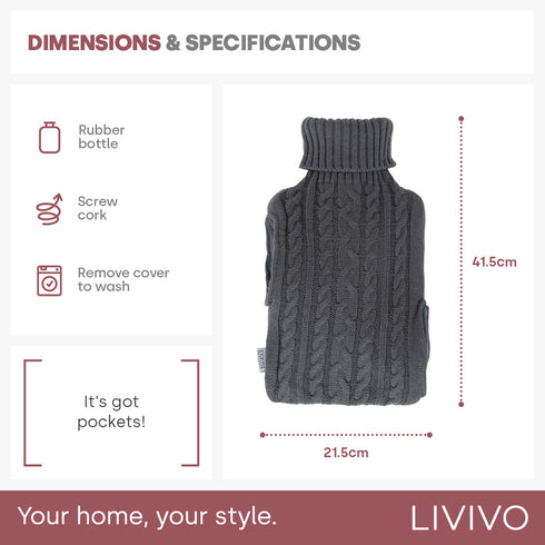 Handwarmer Hot Water Bottle - Grey Knit