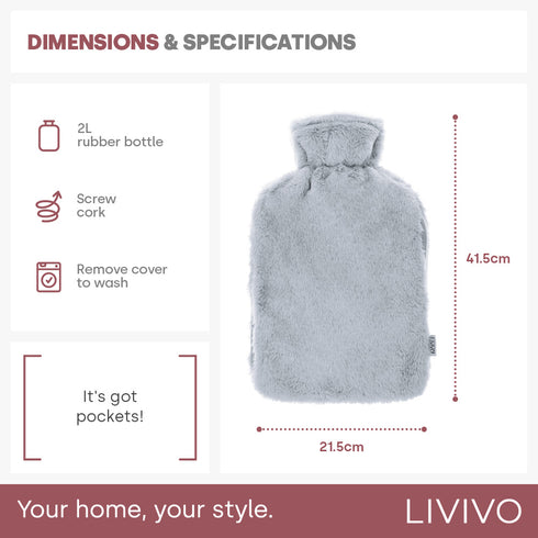 Handwarmer Hot Water Bottle - Grey Plush