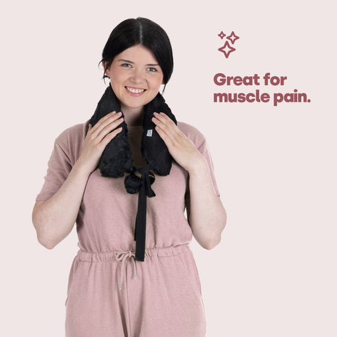 2L Long Hot Water Bottle with Black Pom-Pom Lattice Cover - Pain Relief & Comfort