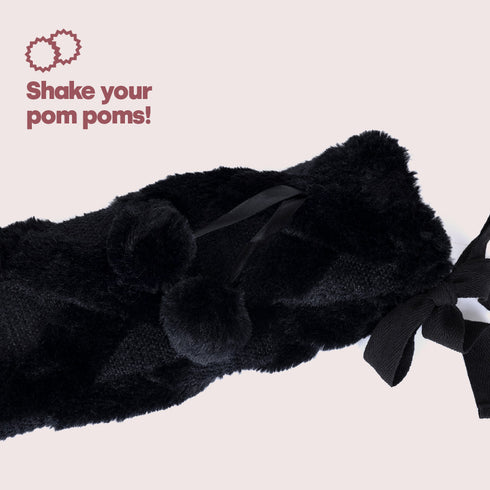 2L Long Hot Water Bottle with Black Pom-Pom Lattice Cover - Pain Relief & Comfort