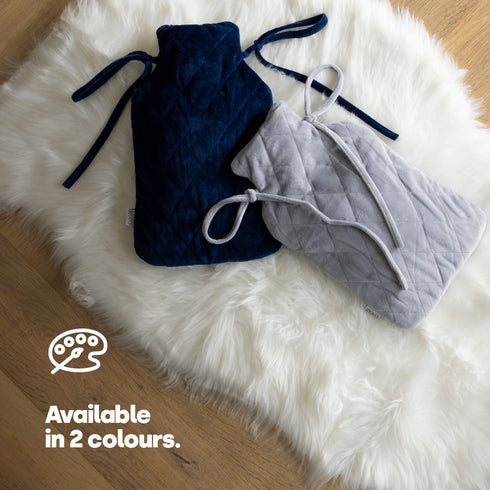 LIVIVO 2L Hot Water Bottle Grey - Diamond Stitch Microfiber Cover