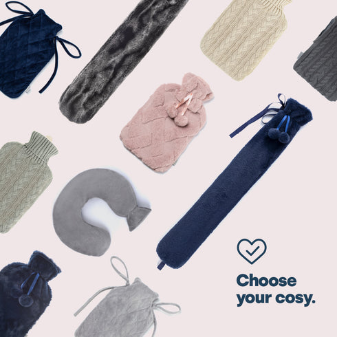 LIVIVO 2L Hot Water Bottle Grey - Diamond Stitch Microfiber Cover