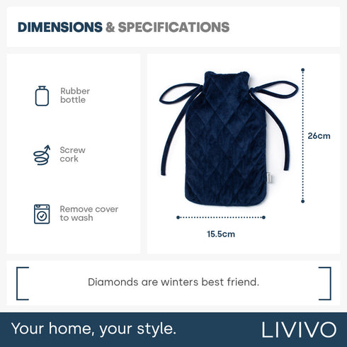 Diamond Hot Water Bottle - Navy