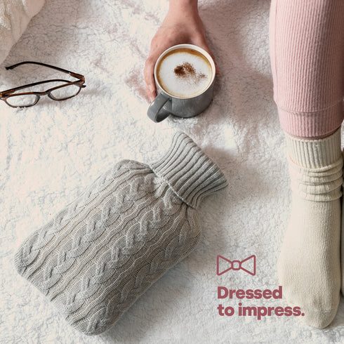 Cable Knit Hot Water Bottle - Grey