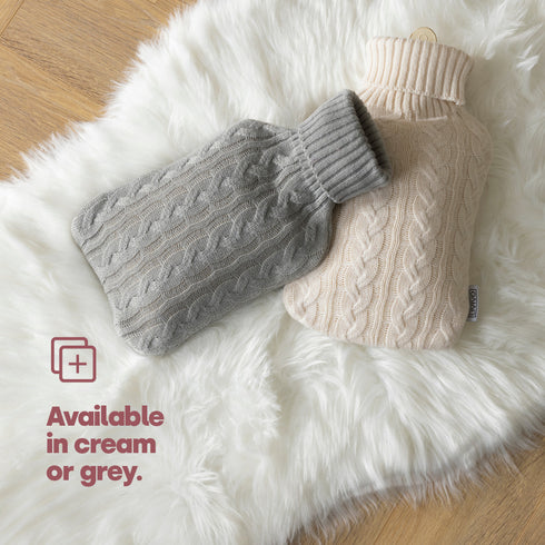 Cable Knit Hot Water Bottle - Grey