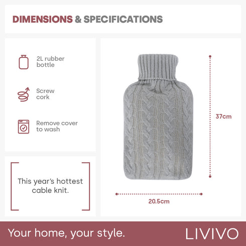 Cable Knit Hot Water Bottle - Grey
