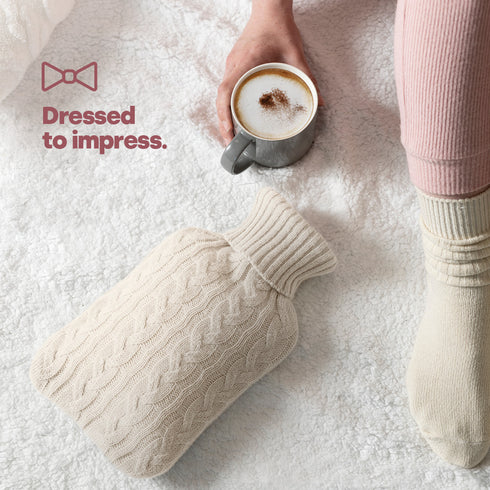 Cable Knit Hot Water Bottle - Cream