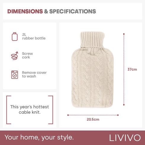 Cable Knit Hot Water Bottle - Cream