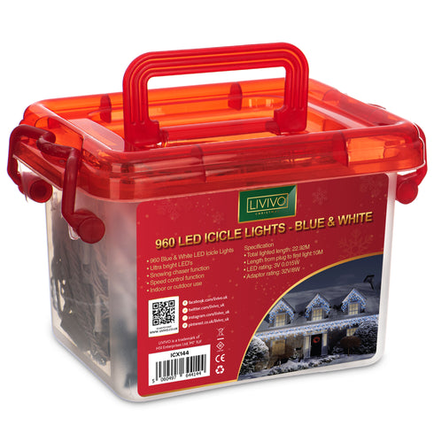 960 LED Icicle Lights - Blue and White