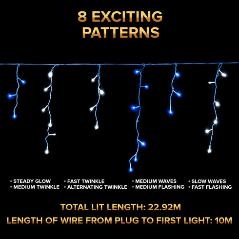 960 LED Icicle Lights - Blue and White