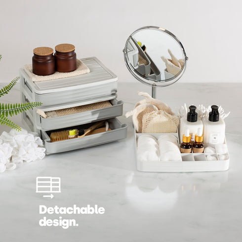 Small 3 Drawer Desk & Detachable Tray Set - Grey