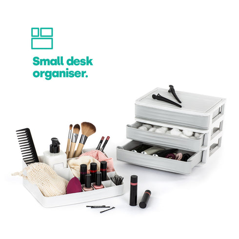 Small 3 Drawer Desk & Detachable Tray Set - Grey