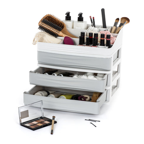 Large 3 Drawer Desk & Detachable Tray Set - Grey