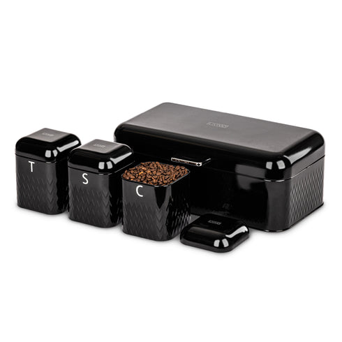 Taurus Bread Bin & Canister Set - Black