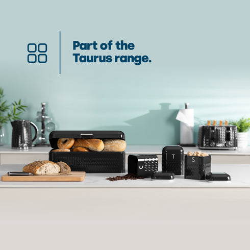 Taurus Bread Bin & Canister Set - Black