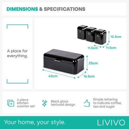 Taurus Bread Bin & Canister Set - Black