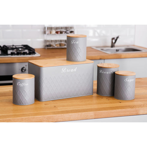 5pc Bread Bin & Canister Set - Grey