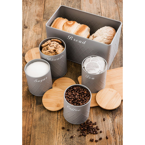 5pc Bread Bin & Canister Set - Grey