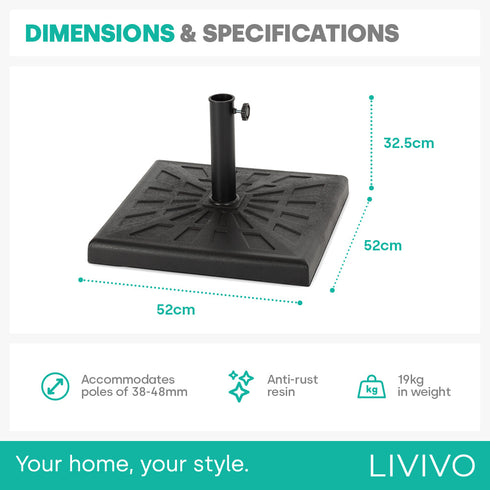 19kg Square Resin Parasol Base - Black