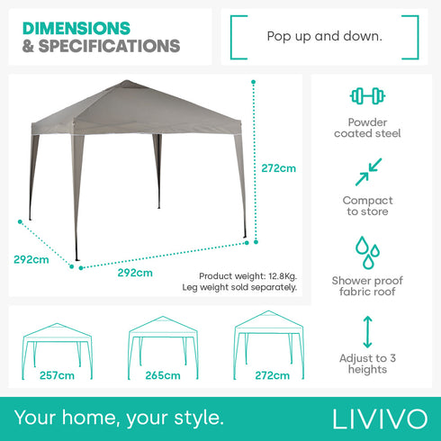 3x3m Garden Gazebo - Grey