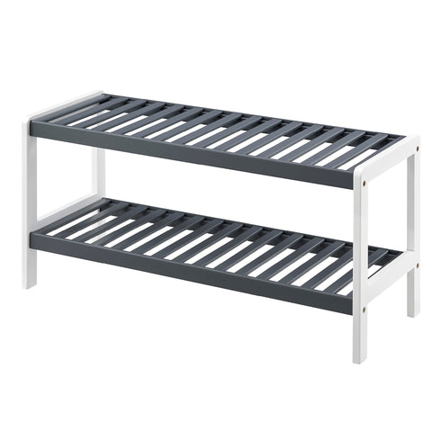 Bamboo 2-Tier Shoe Rack - White/Grey